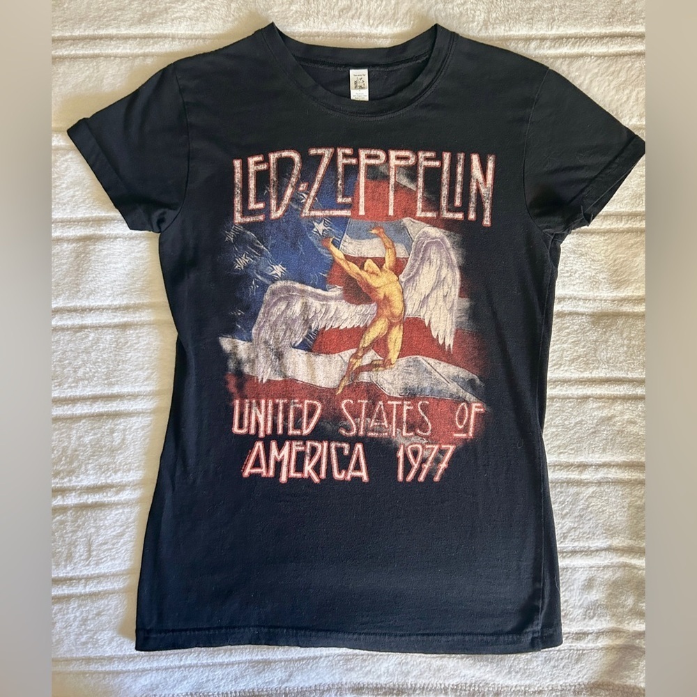 Vintage Led Zeppelin United States of America 1977 Black T-Shirt Fine Jersey L‌
